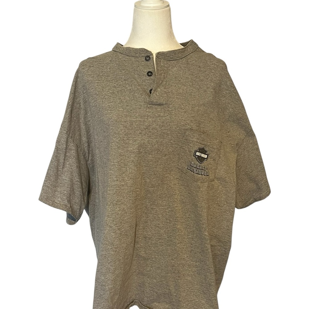 Harley-Davidson Heather Gray Short-Sleeve Henley Pocket Tee